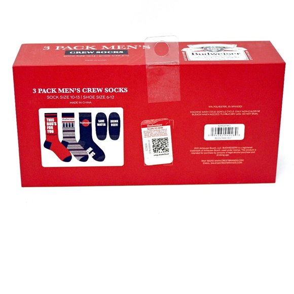 Budweiser Men's Crew Socks Size 10-13, 3 Pack - New - Picture 3 of 7